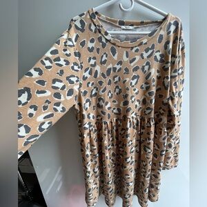 Long sleeve Leopard Babydoll Dress